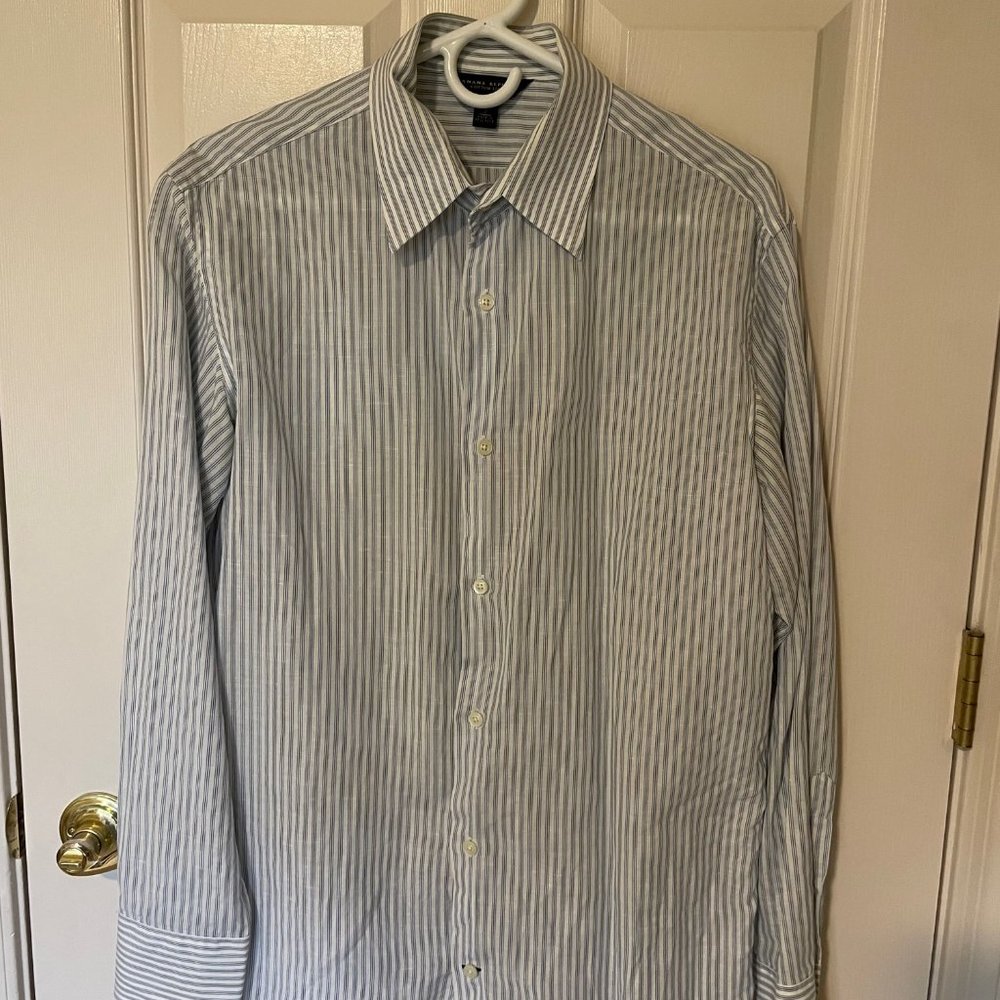 Banana Republic Linen Cotton Mens Medium 15-15.5 Striped Button Down Shirt Sumr